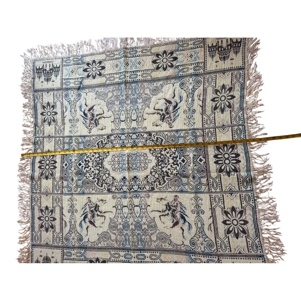 Vintage Woven Tapestry Throw Blanket Persian Style Horse Mosque Fringe 48x44